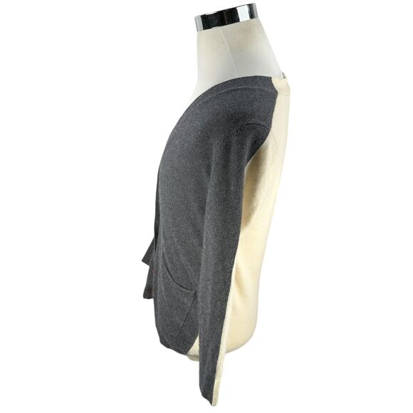 360 Cashmere Cardigan Sweater Women’s Small Gray Ivory Front Pockets Long Sleeve - Picture 2 of 8